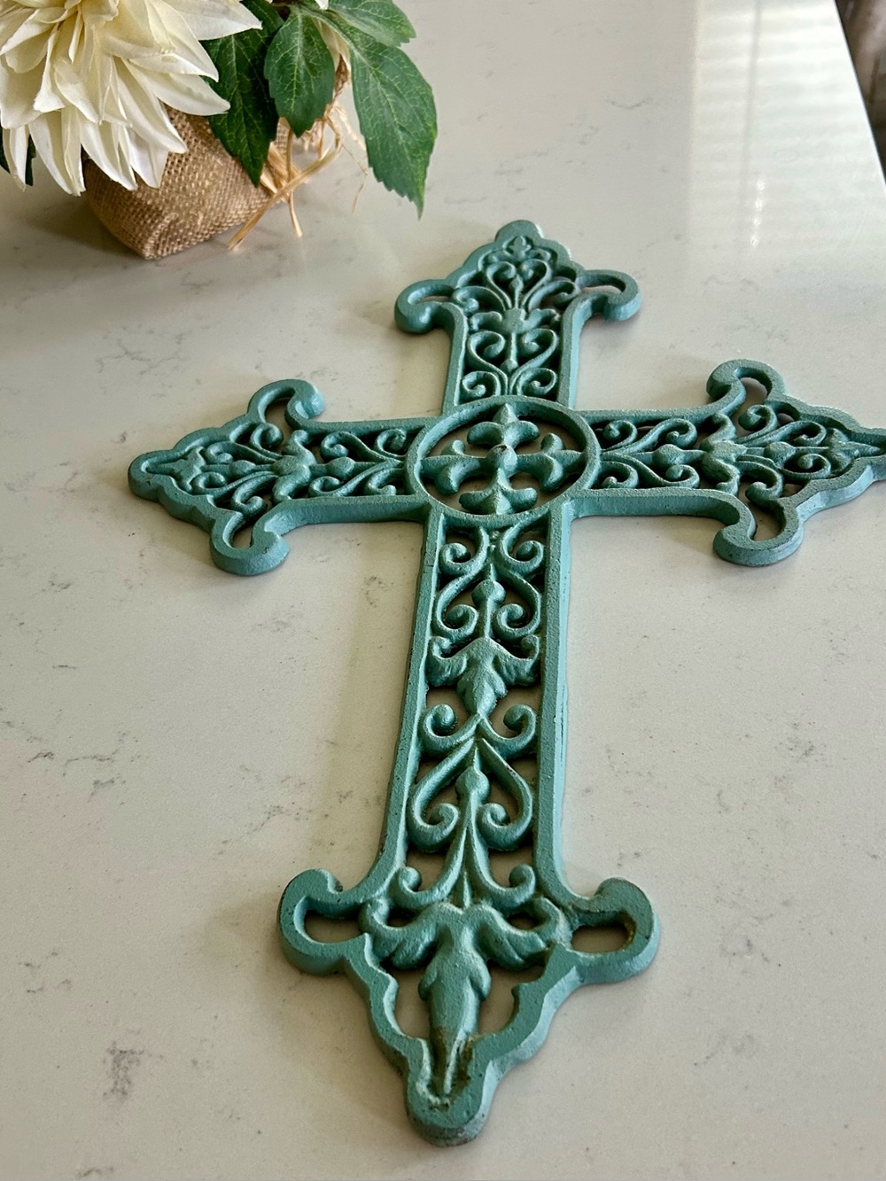 Seafoam cast iron wall mount cross ~ 17.5” x 12.5”